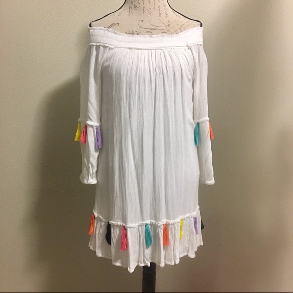 Chelsea and Theodore White Boho Tassel Dress - Picture 2 of 8